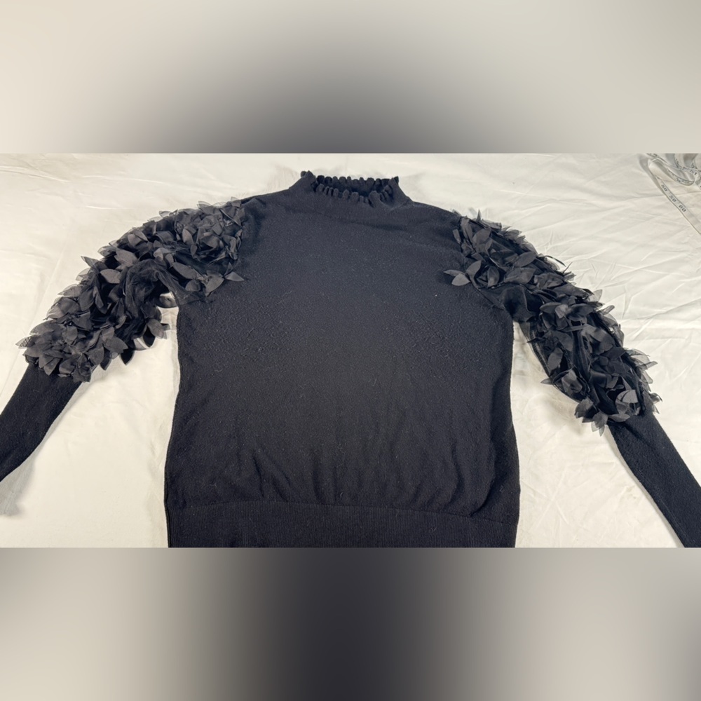 Sioni Black Sweater with Mesh poofie sleeves.  Size XL